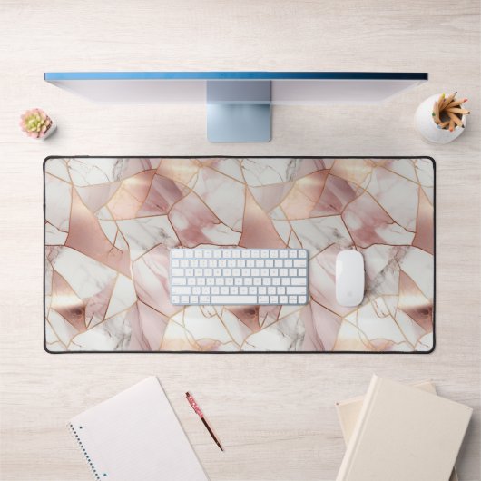 Elegantes Glam Rose Gold Agate Marble Muster Schreibtischunterlage (Büro 1)