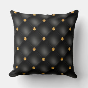 Elegantes Glam Tufted Gold Diamond Black Pattern Kissen