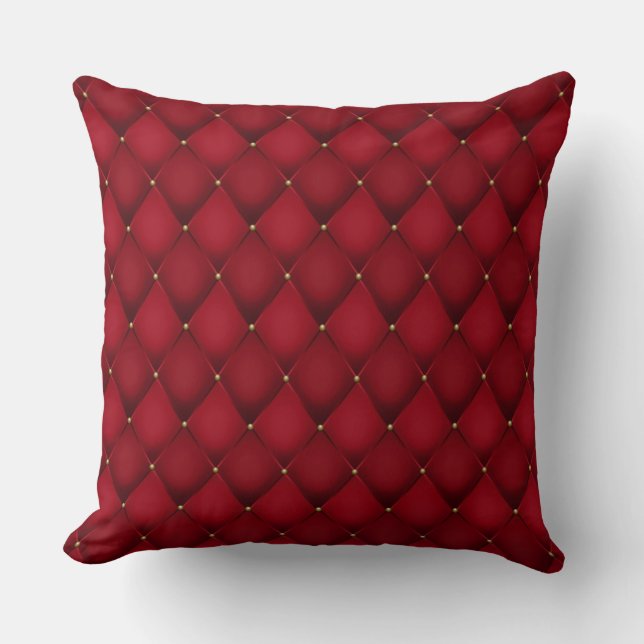 Elegantes Glam Tufted Golden Diamond Rotes Muster Kissen (Vorderseite)