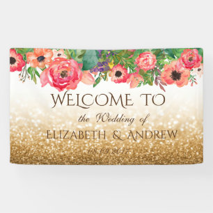Elegantes glänzendes Glitter-Blumen-Hochzeitsbanne Banner