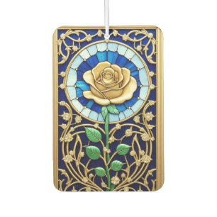 Elegantes Glasfenster mit goldener Rose Autolufterfrischer