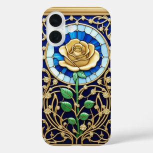 Elegantes Glasfenster mit goldener Rose iPhone 16 Hülle