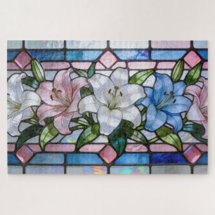 Elegantes Glasmalerei-Lilien-Blumendesign in weich Puzzle