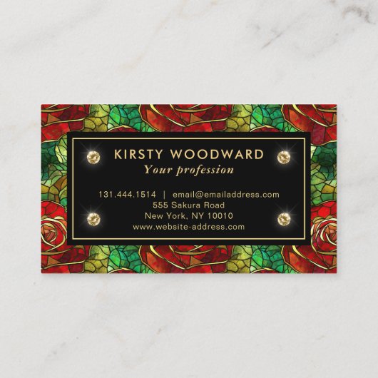 Elegantes Glasmuster aus Rote Rose Visitenkarte (Rückseite)
