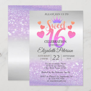 Elegantes Glitter Bokeh Ombre, Diadem, Sweet 16 Pa Einladung