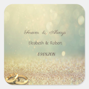 Elegantes Glitter Bokeh, Ringe Hochzeit Quadratischer Aufkleber