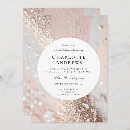 Elegantes Glitzer Brautparty Einladung (Vorne/Hinten)