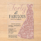 Elegantes Glitzer Dress | 40 & Fabulous Birthday Acryleinladungen (Vorderseite)