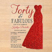 Elegantes Glitzer Dress | 40 & Fabulous Birthday Acryleinladungen (Vorderseite)