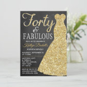 Elegantes Glitzer Dress | 40 & Fabulous Birthday Einladung (Stehend Vorderseite)
