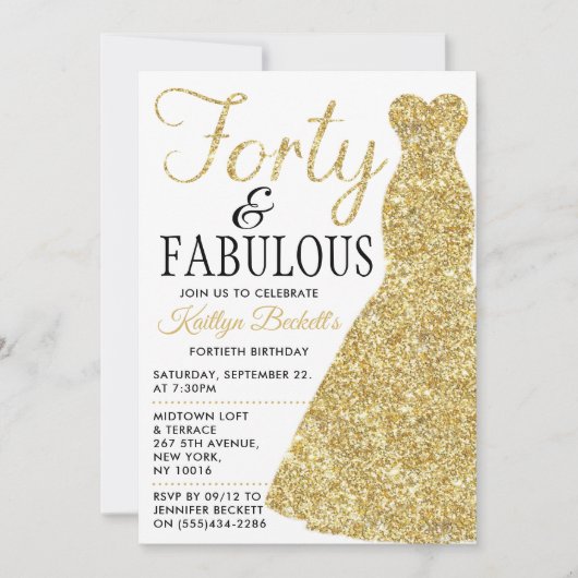 Elegantes Glitzer Dress | 40 & Fabulous Birthday Einladung (Vorderseite)