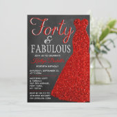 Elegantes Glitzer Dress | 40 & Fabulous Birthday Einladung (Stehend Vorderseite)
