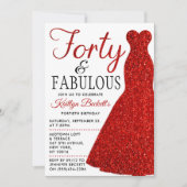 Elegantes Glitzer Dress | 40 & Fabulous Birthday Einladung (Vorderseite)