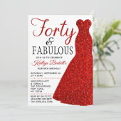 Elegantes Glitzer Dress | 40 & Fabulous Birthday Einladung (Stehend Vorderseite)