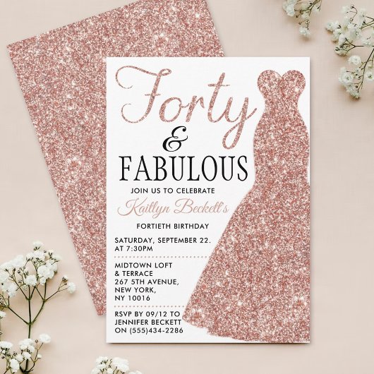 Elegantes Glitzer Dress | 40 & Fabulous Birthday Einladung