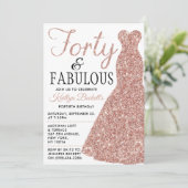 Elegantes Glitzer Dress | 40 & Fabulous Birthday Einladung (Stehend Vorderseite)