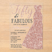Elegantes Glitzer Dress | 50 & Fabulous Geburtstag Acryleinladungen (Vorderseite)