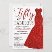 Elegantes Glitzer Dress | 50 & Fabulous Geburtstag Einladung (Vorderseite)