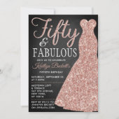 Elegantes Glitzer Dress | 50 & Fabulous Geburtstag Einladung (Vorderseite)