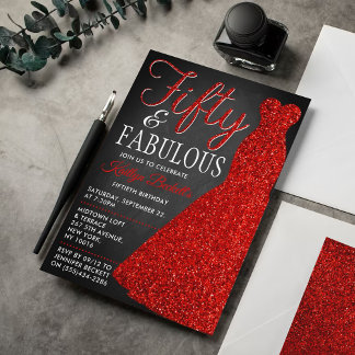 Elegantes Glitzer Dress | 50 & Fabulous Geburtstag Einladung