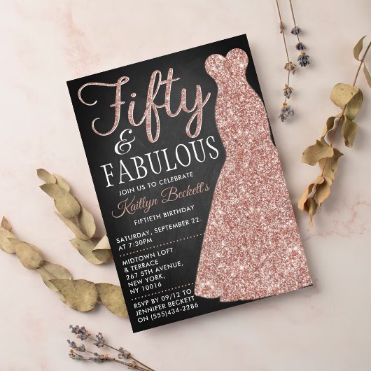 Elegantes Glitzer Dress | 50 & Fabulous Geburtstag Einladung