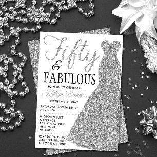 Elegantes Glitzer Dress 50 & Fabulous Geburtstag Einladung