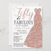 Elegantes Glitzer Dress | 50 & Fabulous Geburtstag Einladung (Vorderseite)