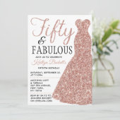 Elegantes Glitzer Dress | 50 & Fabulous Geburtstag Einladung (Stehend Vorderseite)
