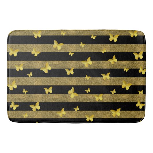 Elegantes Glitzer Gold Butterfly-Muster Badematte (Vorderseite)