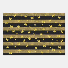Elegantes Glitzer Gold Butterfly-Muster Geschenkpapier Set