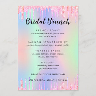 Elegantes Glitzer Holographic Bridal Brunch Menü Menükarte