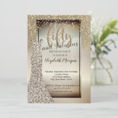 Elegantes Glitzer Kleid, Confetti 50. Geburtstagsp Einladung (Stehend Vorderseite)