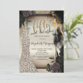 Elegantes Glitzer Kleid, dunkle Rose 50. Geburtsta Einladung (Stehend Vorderseite)