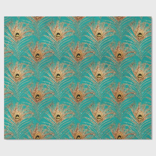 Elegantes Glitzer Peacock Feathers Pattern Geschenkpapier (Flach)
