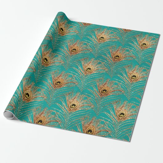 Elegantes Glitzer Peacock Feathers Pattern Geschenkpapier (Ungerollt)