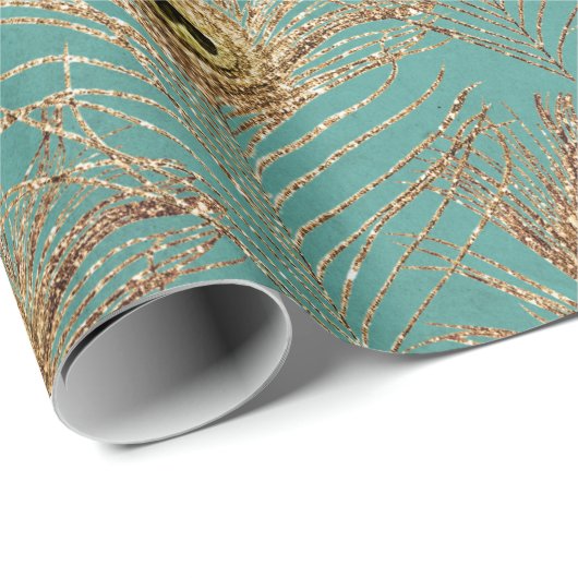 Elegantes Glitzer Peacock Feathers Pattern Geschenkpapier (Rolleneckpunkt)