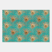 Elegantes Glitzer Peacock Feathers Pattern Geschenkpapier Set (Vorderseite 2)