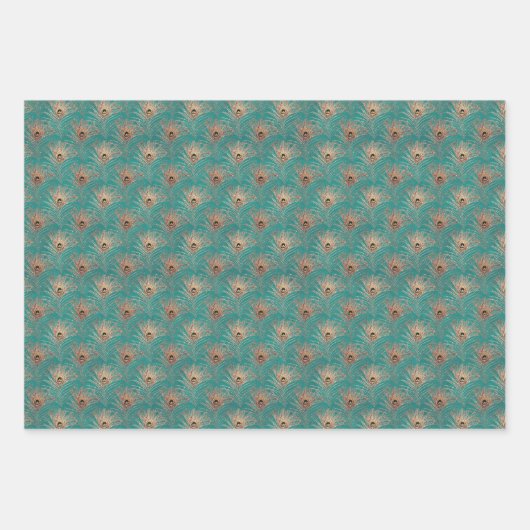 Elegantes Glitzer Peacock Feathers Pattern Geschenkpapier Set (Vorderseite)