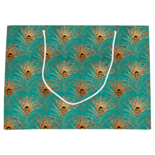 Elegantes Glitzer Peacock Feathers Pattern Große Geschenktüte (Vorderseite)