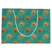 Elegantes Glitzer Peacock Feathers Pattern Große Geschenktüte (Rückseite)