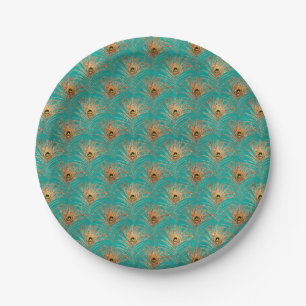 Elegantes Glitzer Peacock Feathers Pattern Pappteller