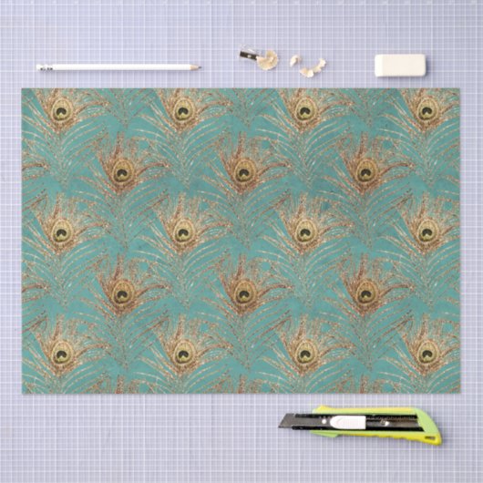 Elegantes Glitzer Peacock Feathers Pattern Seidenpapier (Handwerk)