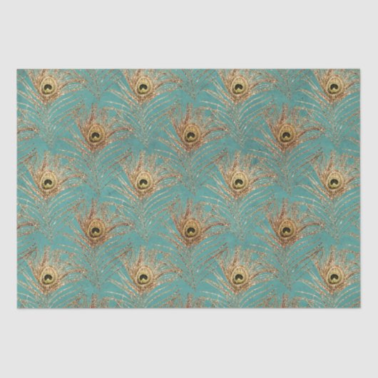 Elegantes Glitzer Peacock Feathers Pattern Seidenpapier (Vorderseite)