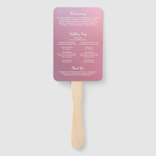 Elegantes Glitzer Rose Gold Foto Hochzeitsprogramm Fächer (Rückseite)