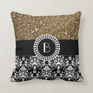 Elegantes Glitzer-und Damast-Muster mit Monogramm Kissen