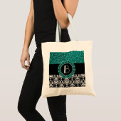 Elegantes Glitzer-und Damast-Muster mit Monogramm Tragetasche (Vorderseite (Produkt))
