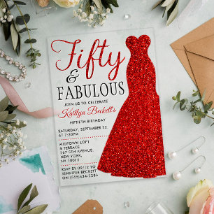 Elegantes Glitzerkleid Fünfzig und Fantastisch G Acryleinladungen