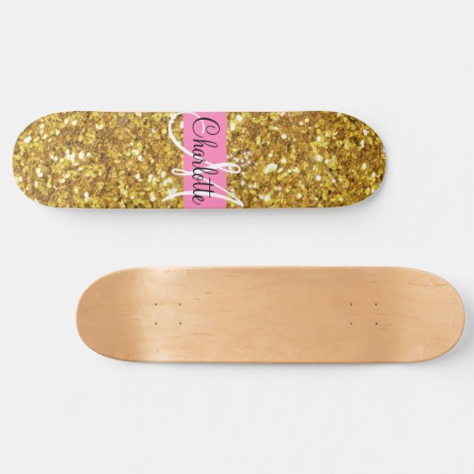 Elegantes Glitzern Glitzer Kalligraphie Monogramm Skateboard (Horizontal)