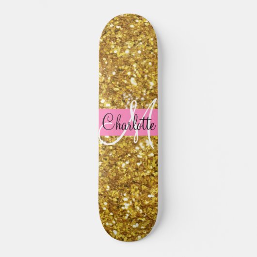 Elegantes Glitzern Glitzer Kalligraphie Monogramm Skateboard (Vorderseite)