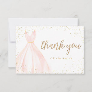 Elegantes glitzerndes goldrosa Kleid Quinceañera Dankeskarte